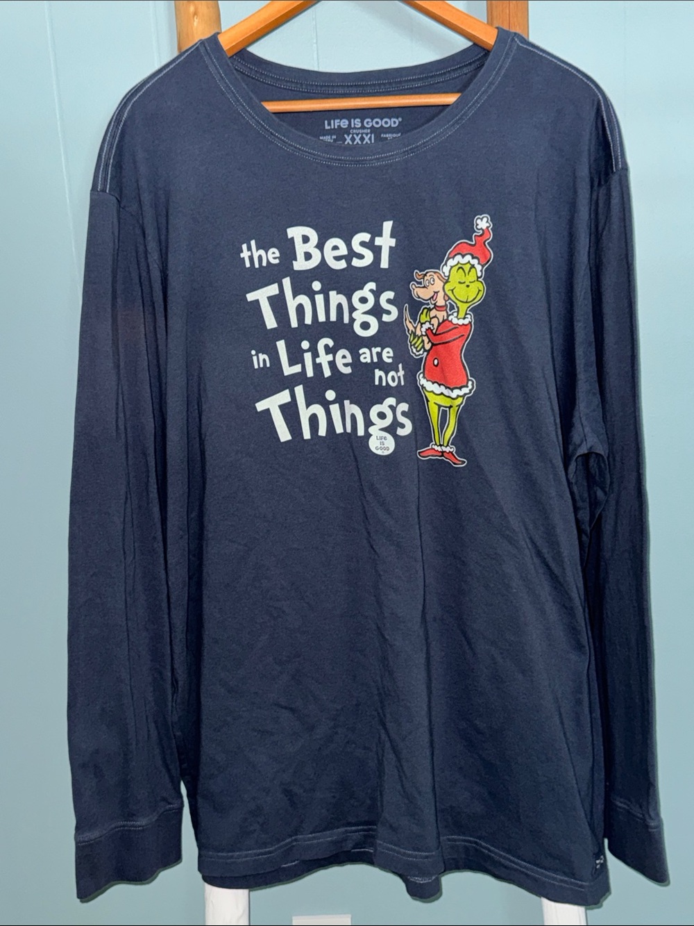 Life Is Good Men’s Navy Long-Sleeve Grinch Holiday T-Shirt ~ 3XL